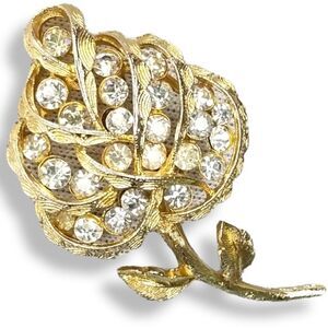 Vintage Signed Coro Goldtone and Crystal Flower Brooch